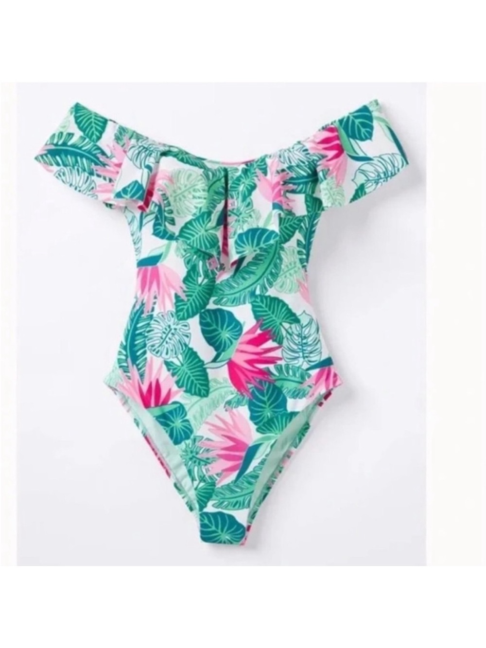 Matilda Jane one piece Swimsuit palm tree paradise pink green ruffle large